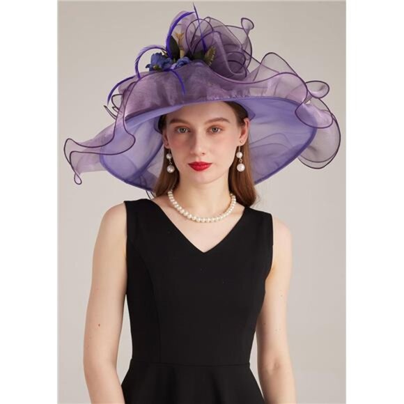 Women's Kentucky Derby Church Dress Hat 02-purple - Picture 2 of 6